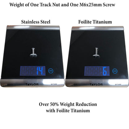 Foilite - M6 Titanium Hydrofoil Hardware Set - 4 Track Nuts And 4 M6 Screws