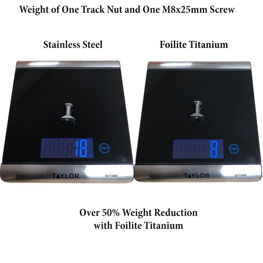 Foilite - M8 Titanium Hydrofoil Hardware Set - 4 Track Nuts And 4 M8 Screws