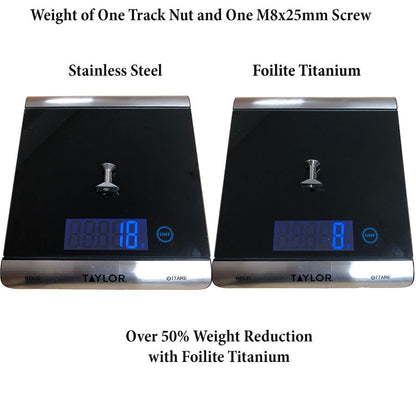 Foilite - M8 Titanium Hydrofoil Hardware Set - 4 Track Nuts And 4 M8 Screws
