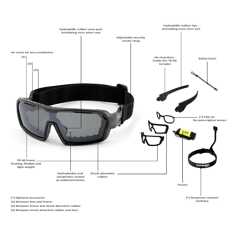Ocean Chameleon Kiteboarding Water Shades - Shiny Black W/Smoke Lense