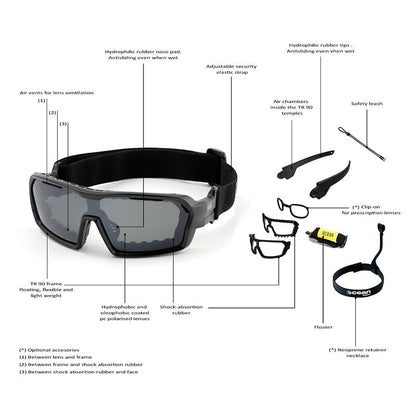 Ocean Chameleon Kiteboarding Water Shades - Shiny Black W/Smoke Lense