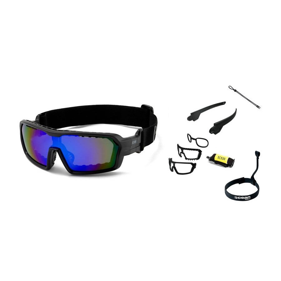 Ocean Chameleon Kiteboarding Water Shades - Shiny Black W/Blue Revo Lense