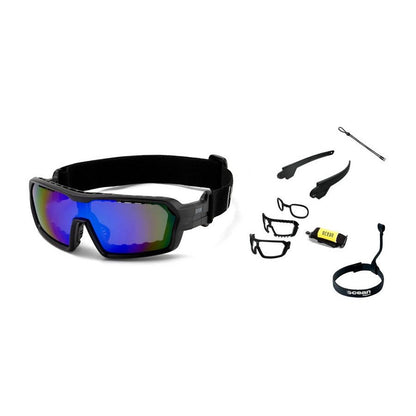 Ocean Chameleon Kiteboarding Water Shades - Shiny Black W/Blue Revo Lense